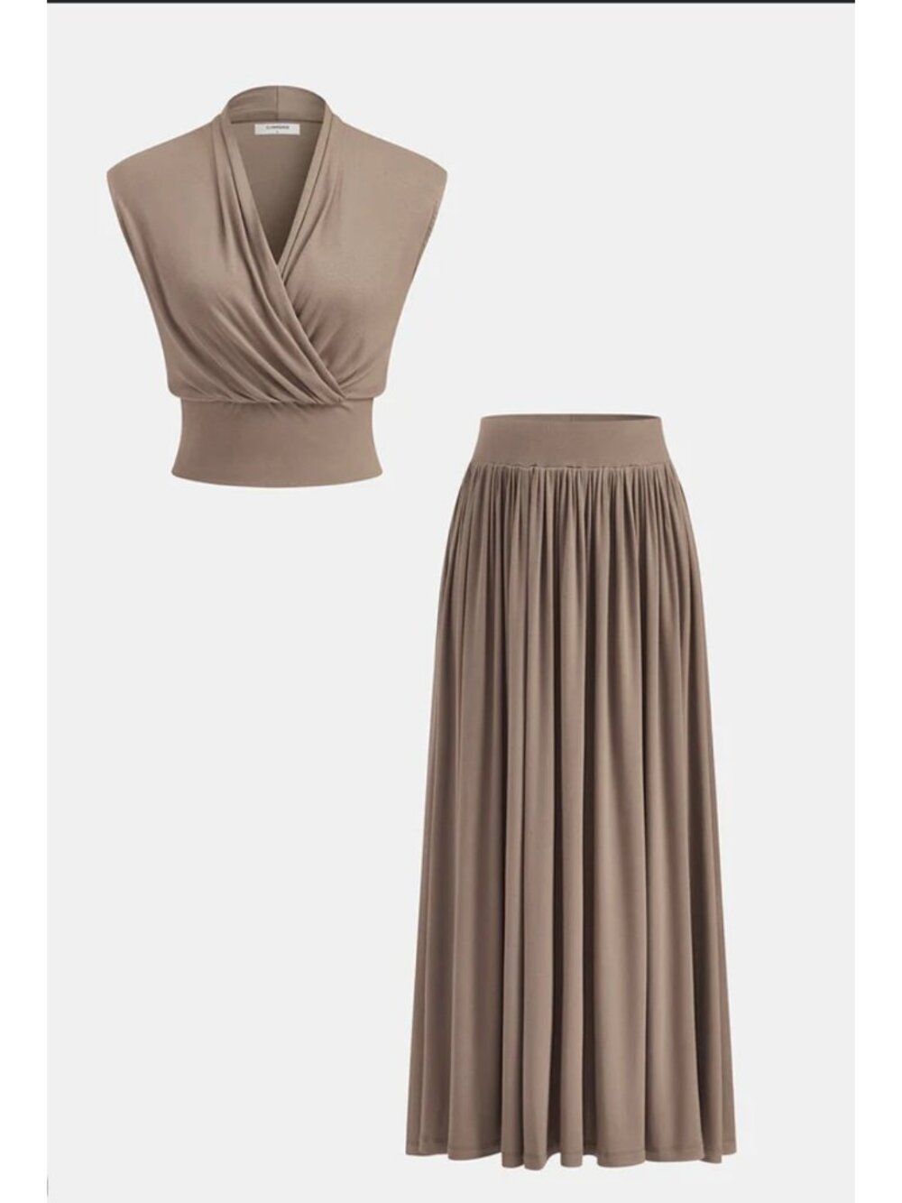 Commense Wrap Cinched Top & Pleated Maxi Skirt Set Size L